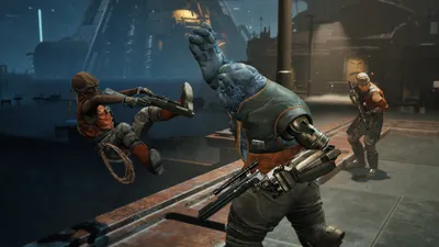 Zero Company members fighting a battle droid inside an Imperial-era interior