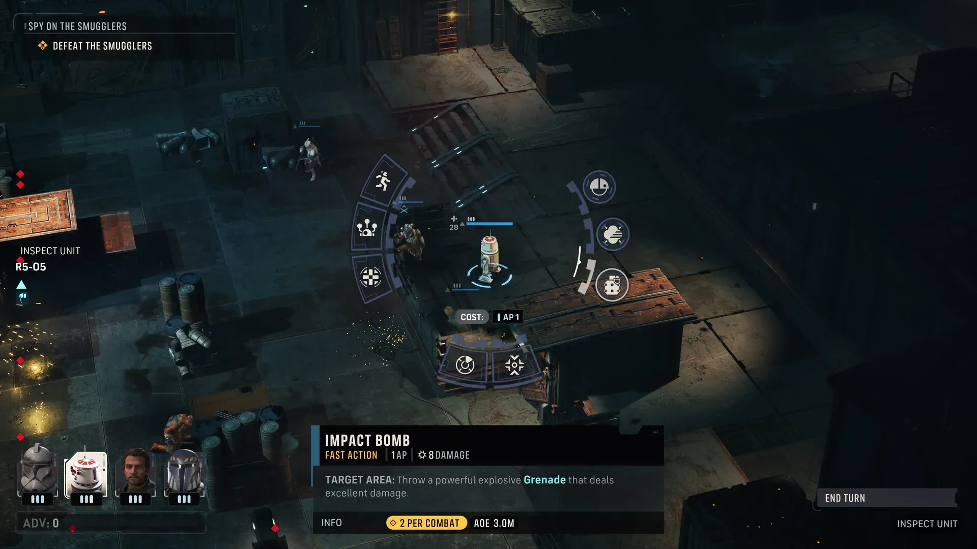 Zero Company tactical battle HUD showing the Impact Ring, target armour bars and the unit order list