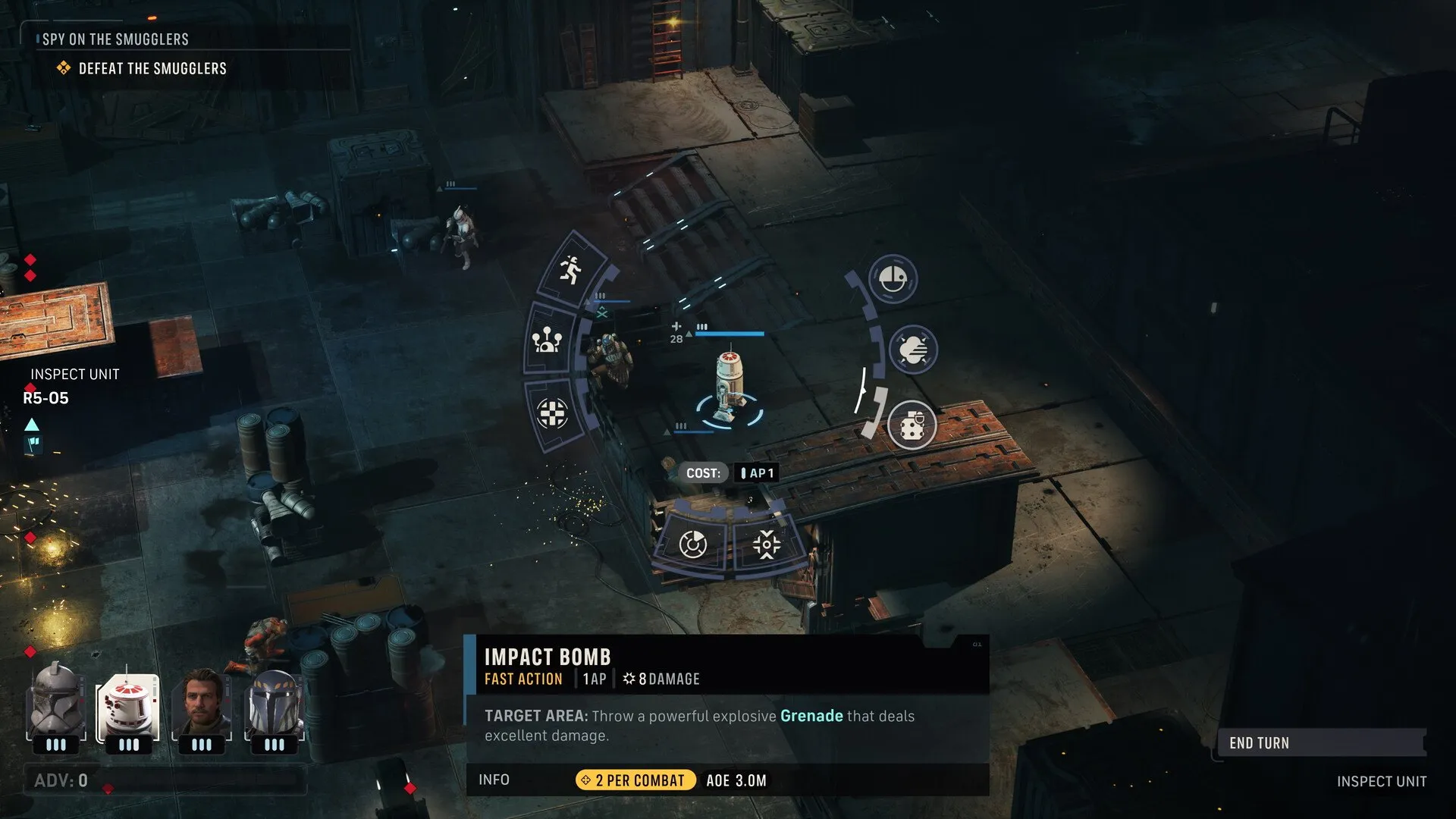 An ability card and enemy panel during a Zero Company tactical encounter