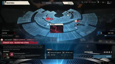 Holographic mission map in the Zero Company briefing room with the Operations panel and squad list