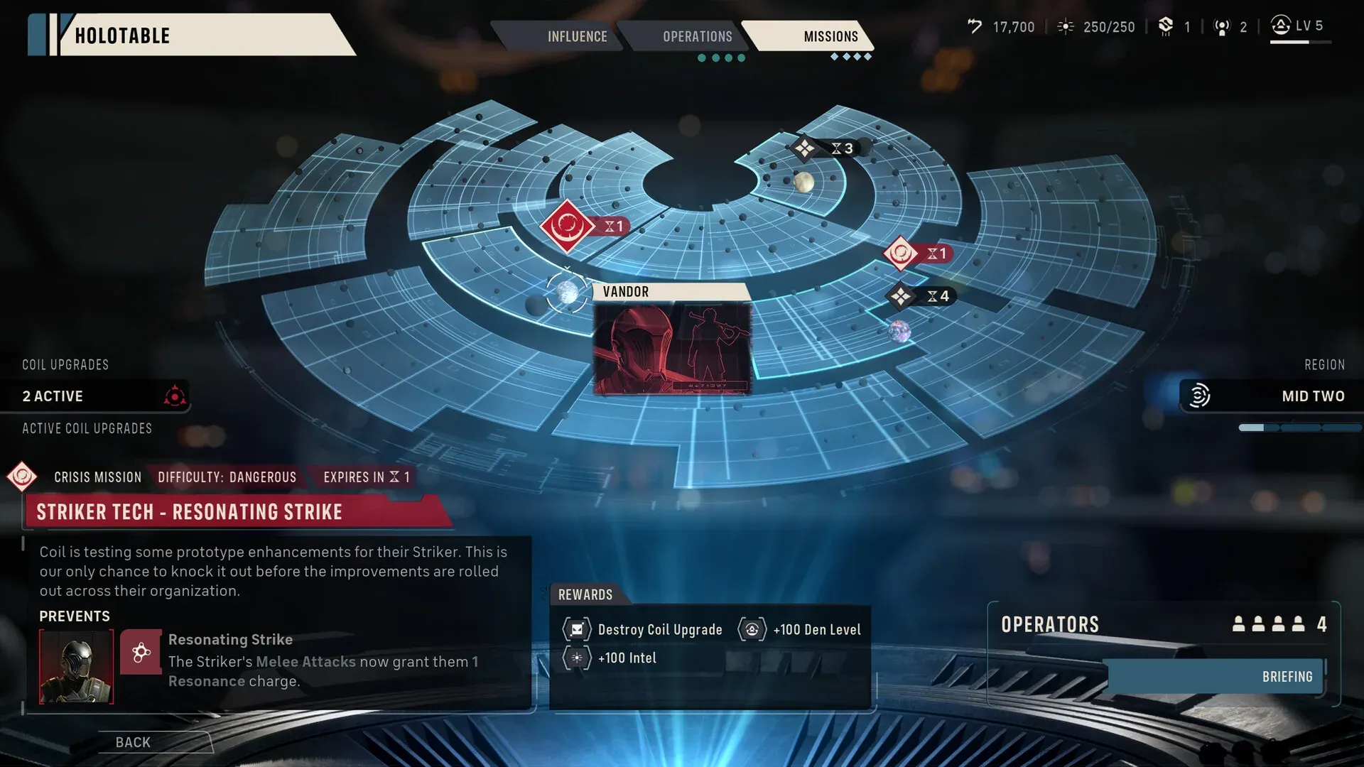 Holographic mission map in the Zero Company briefing room with the Operations panel and squad list